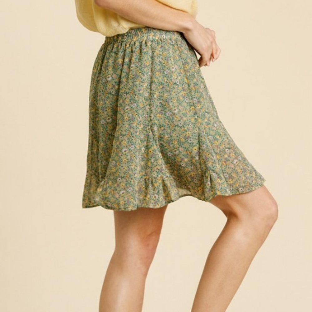 Umgee Green Floral Mini Skirt - Picture 4 of 5